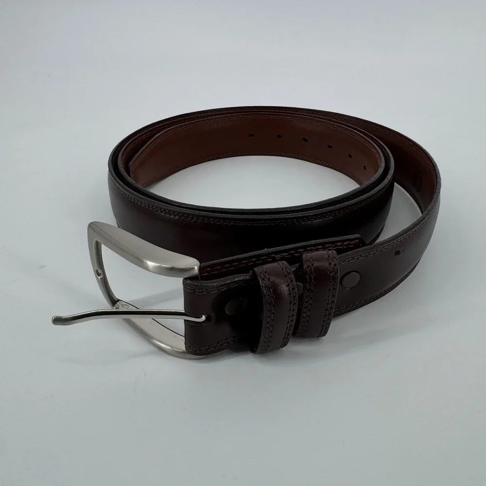 Torino Aniline Kipskin Shoulders Mens 54 Leather Dress Belt Dark Brown Buckle